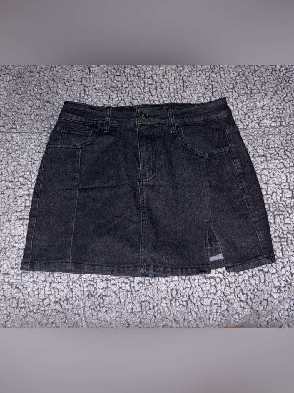 Black Denim Mini Skirt/Skort with Front Slit